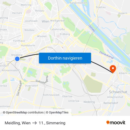 Meidling, Wien to 11., Simmering map