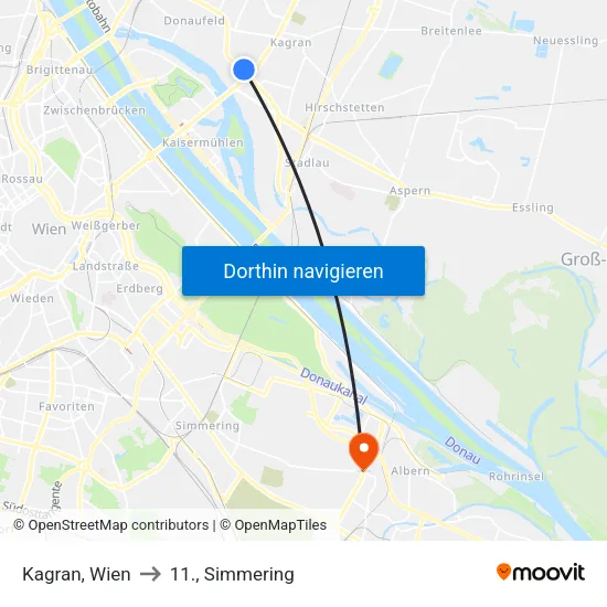 Kagran, Wien to 11., Simmering map