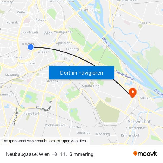 Neubaugasse, Wien to 11., Simmering map