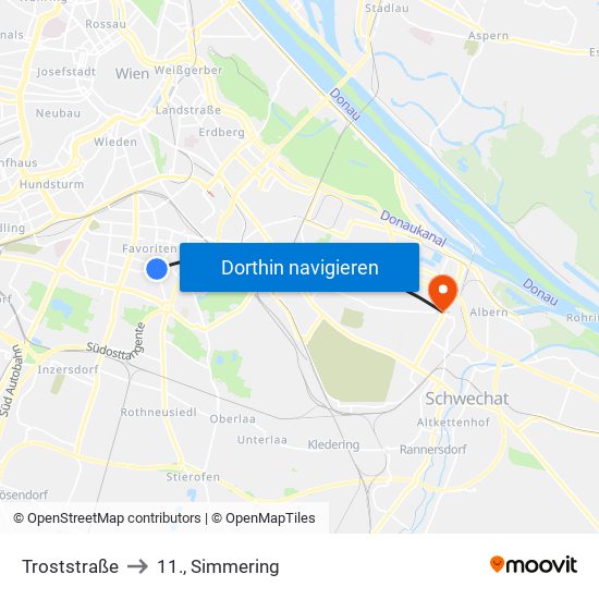 Troststraße to 11., Simmering map