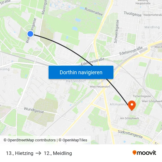 13., Hietzing to 12., Meidling map