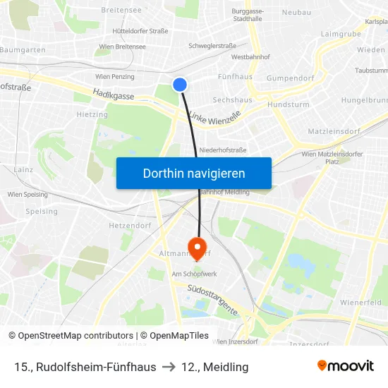 15., Rudolfsheim-Fünfhaus to 12., Meidling map