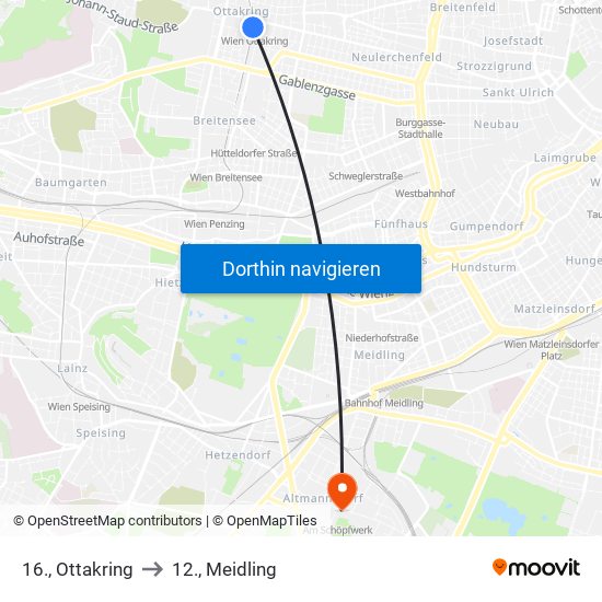 16., Ottakring to 12., Meidling map