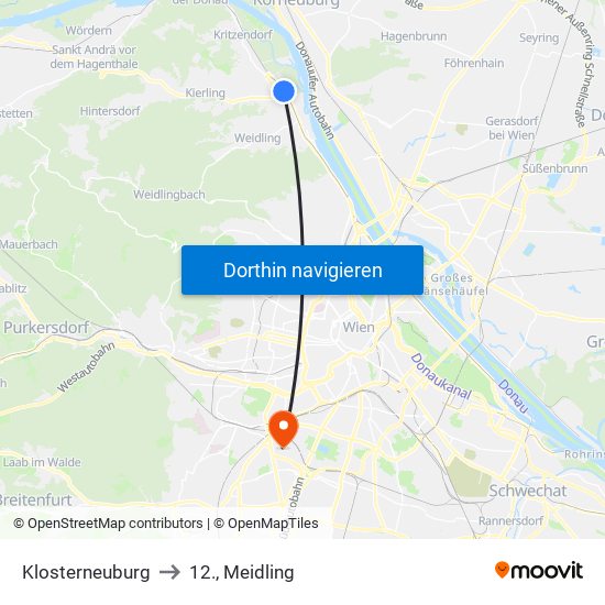 Klosterneuburg to 12., Meidling map