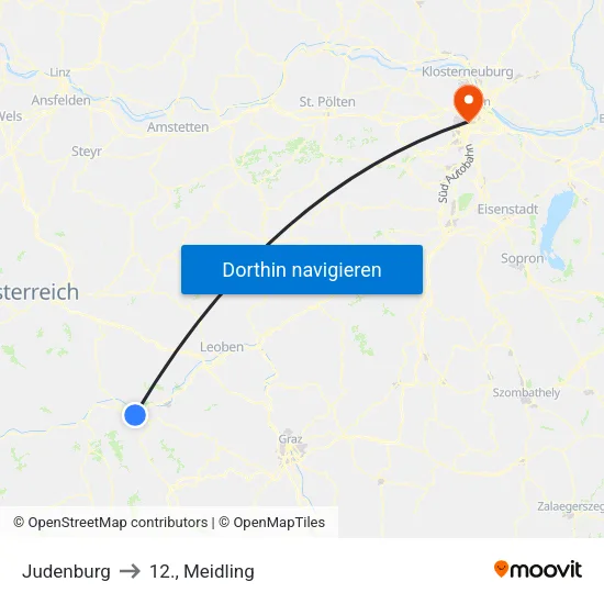 Judenburg to 12., Meidling map