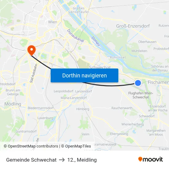 Gemeinde Schwechat to 12., Meidling map