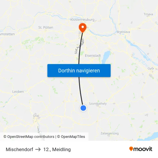 Mischendorf to 12., Meidling map
