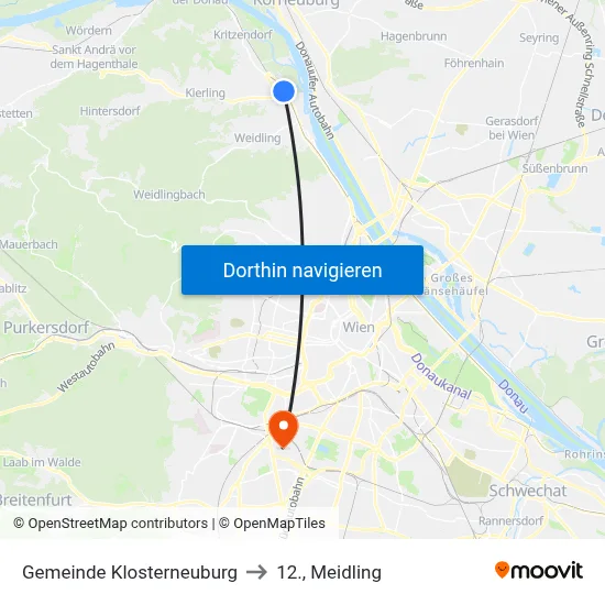 Gemeinde Klosterneuburg to 12., Meidling map