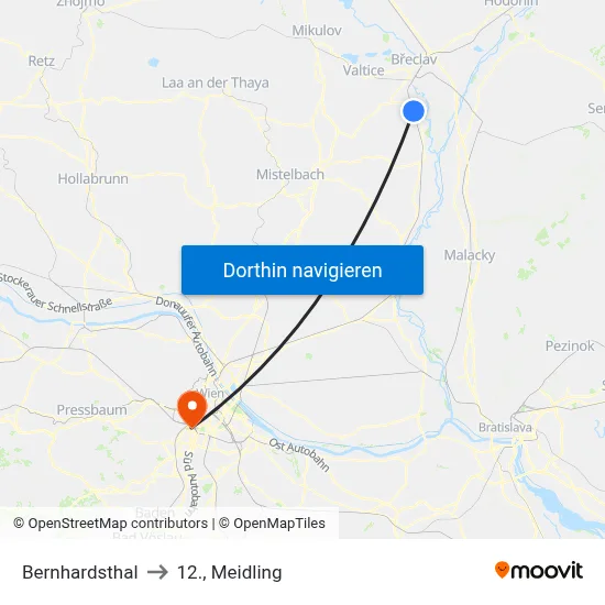 Bernhardsthal to 12., Meidling map