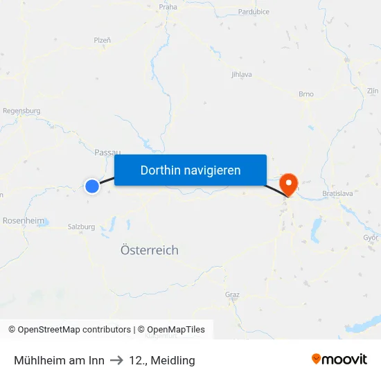 Mühlheim am Inn to 12., Meidling map
