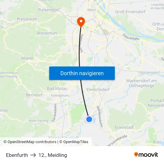 Ebenfurth to 12., Meidling map