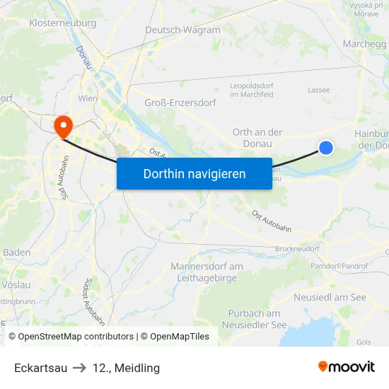 Eckartsau to 12., Meidling map