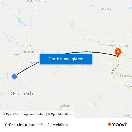 Grünau Im Almtal to 12., Meidling map