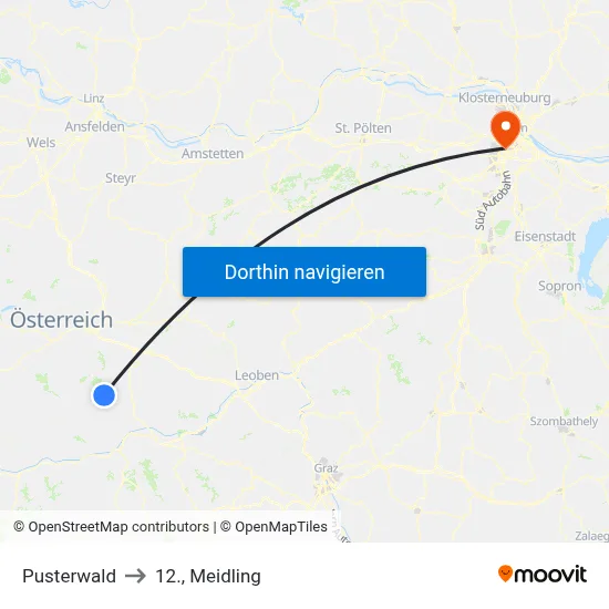 Pusterwald to 12., Meidling map