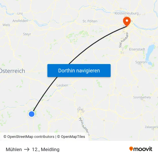 Mühlen to 12., Meidling map