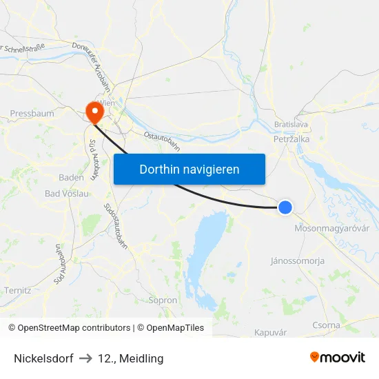 Nickelsdorf to 12., Meidling map