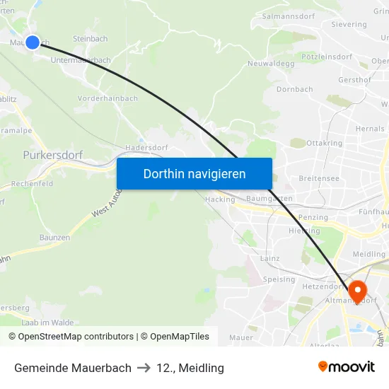 Gemeinde Mauerbach to 12., Meidling map