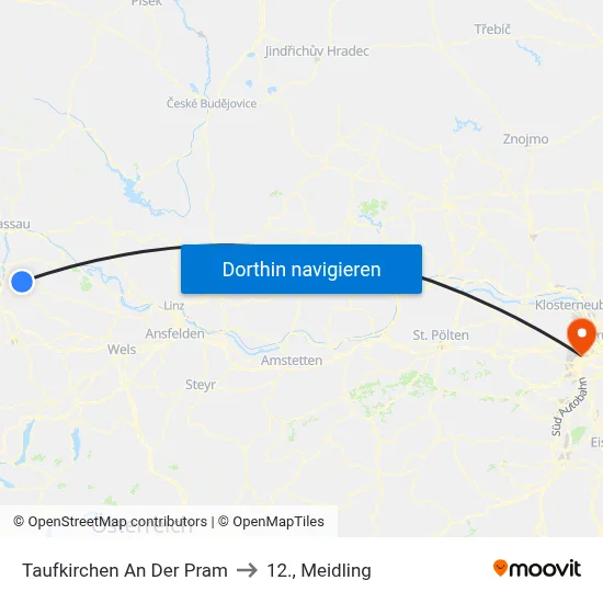 Taufkirchen An Der Pram to 12., Meidling map
