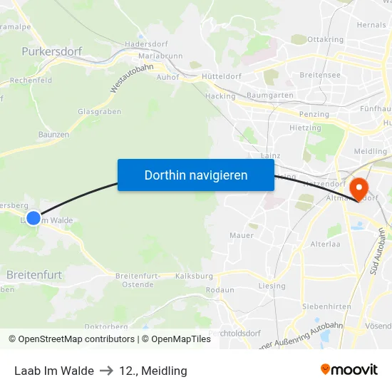 Laab Im Walde to 12., Meidling map