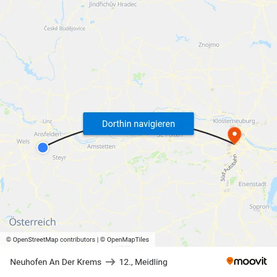 Neuhofen An Der Krems to 12., Meidling map