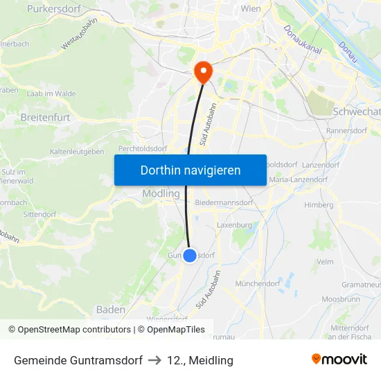 Gemeinde Guntramsdorf to 12., Meidling map