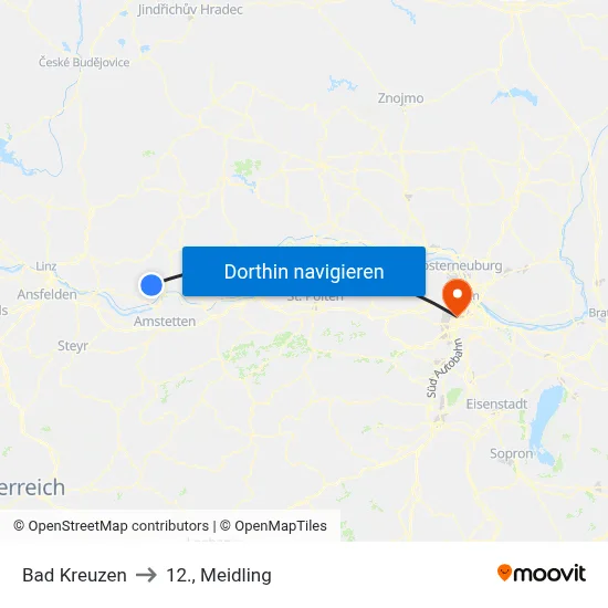 Bad Kreuzen to 12., Meidling map