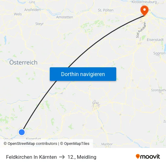 Feldkirchen In Kärnten to 12., Meidling map