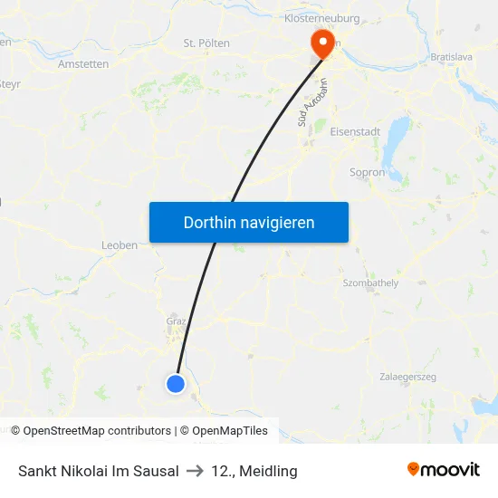 Sankt Nikolai Im Sausal to 12., Meidling map