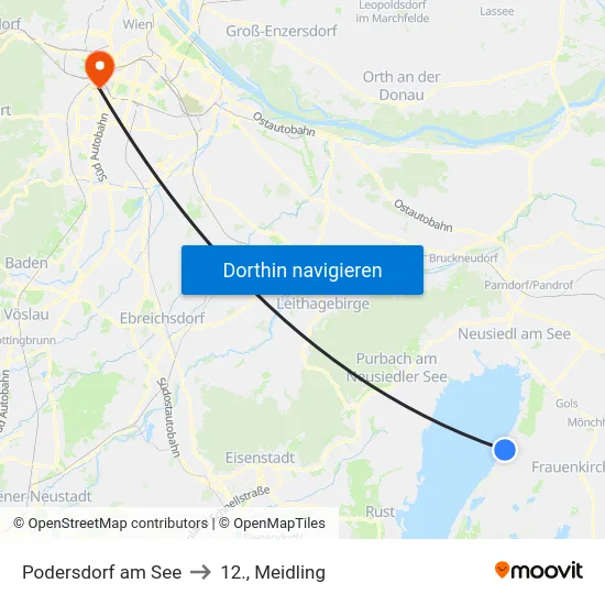 Podersdorf am See to 12., Meidling map