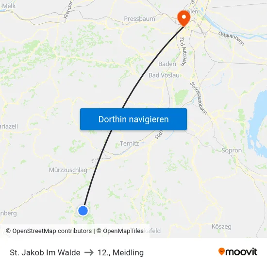 St. Jakob Im Walde to 12., Meidling map