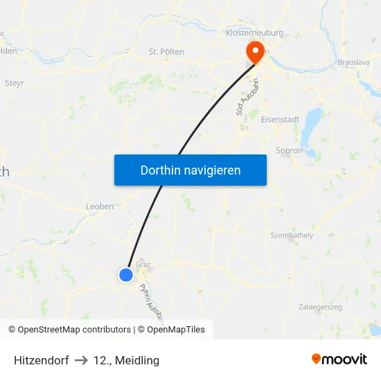 Hitzendorf to 12., Meidling map