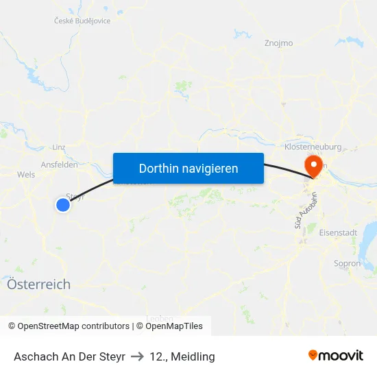 Aschach An Der Steyr to 12., Meidling map