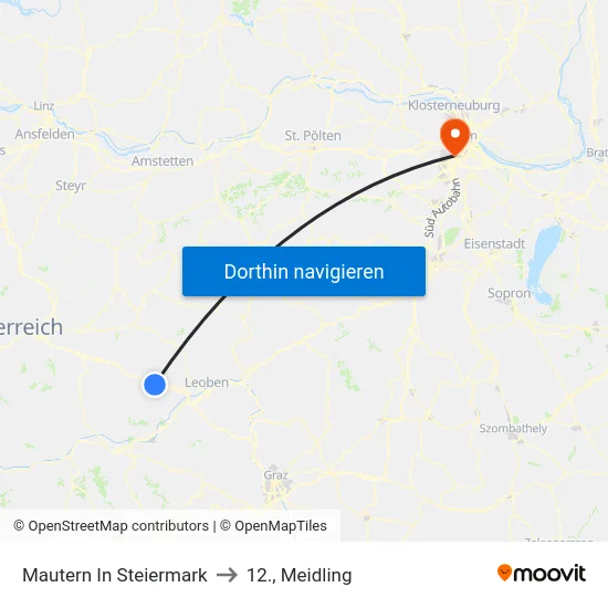 Mautern In Steiermark to 12., Meidling map