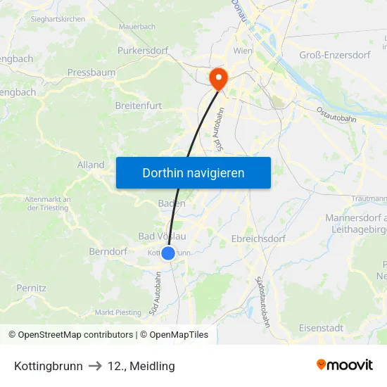 Kottingbrunn to 12., Meidling map