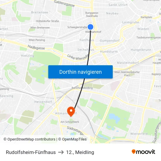 Rudolfsheim-Fünfhaus to 12., Meidling map