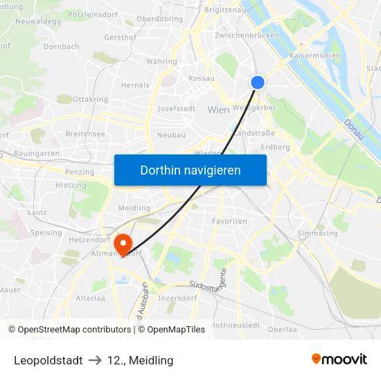 Leopoldstadt to 12., Meidling map