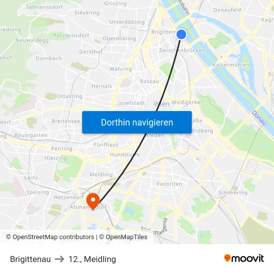 Brigittenau to 12., Meidling map