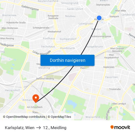 Karlsplatz, Wien to 12., Meidling map
