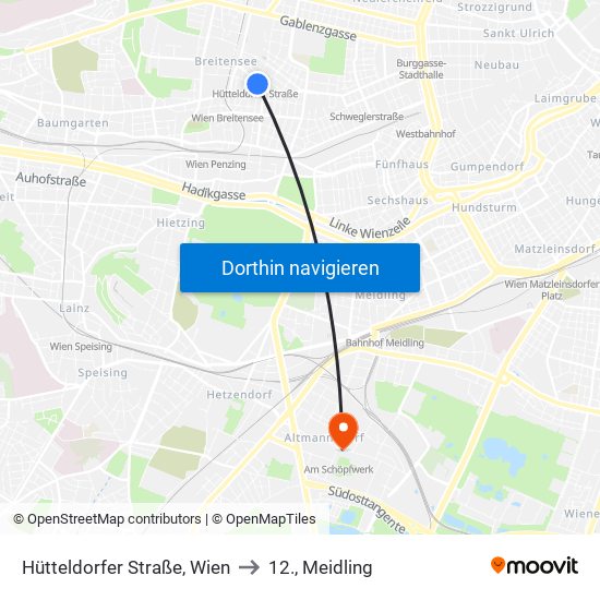 Hütteldorfer Straße, Wien to 12., Meidling map