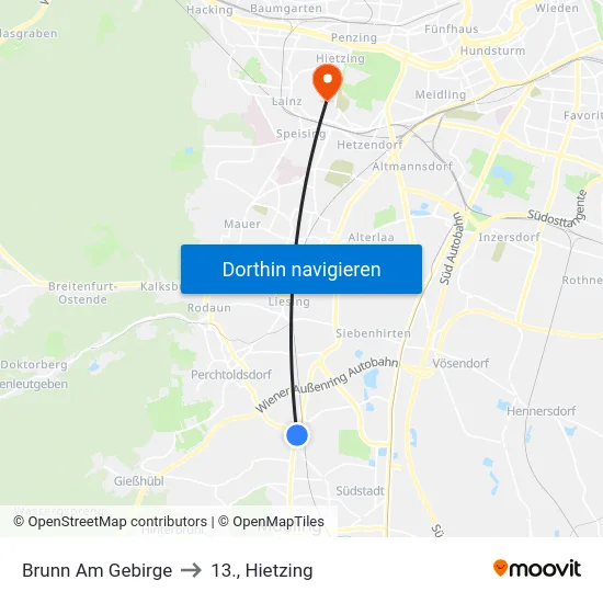 Brunn Am Gebirge to 13., Hietzing map