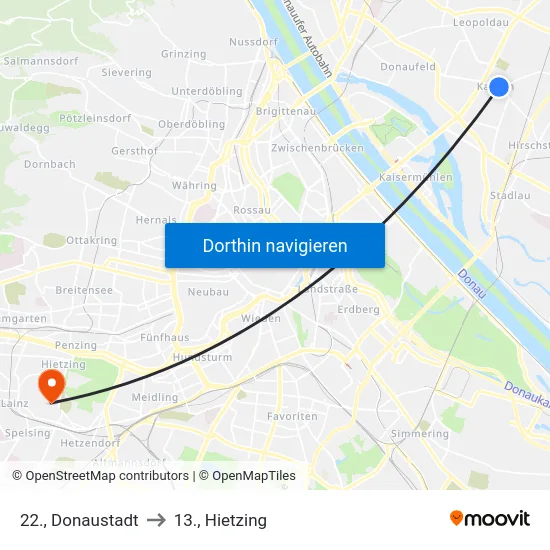 22., Donaustadt to 13., Hietzing map