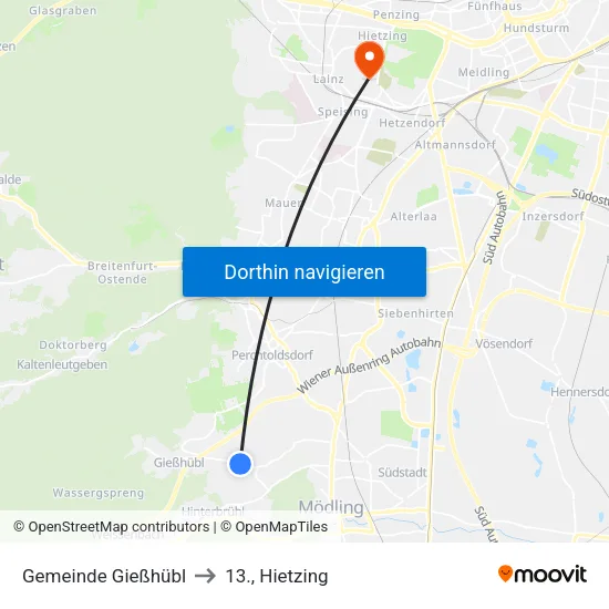 Gemeinde Gießhübl to 13., Hietzing map