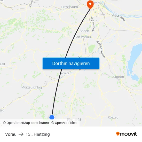 Vorau to 13., Hietzing map