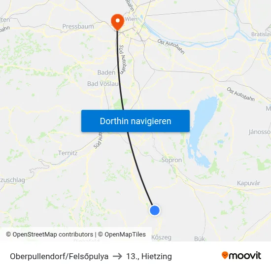 Oberpullendorf/Felsőpulya to 13., Hietzing map