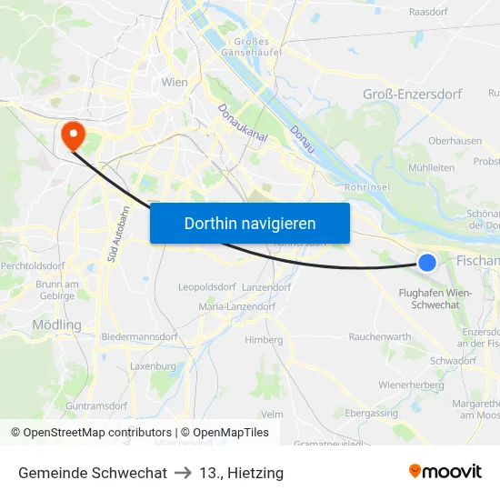 Gemeinde Schwechat to 13., Hietzing map