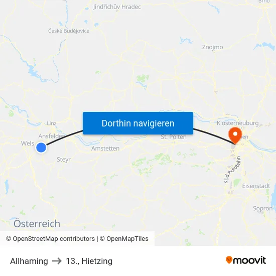 Allhaming to 13., Hietzing map