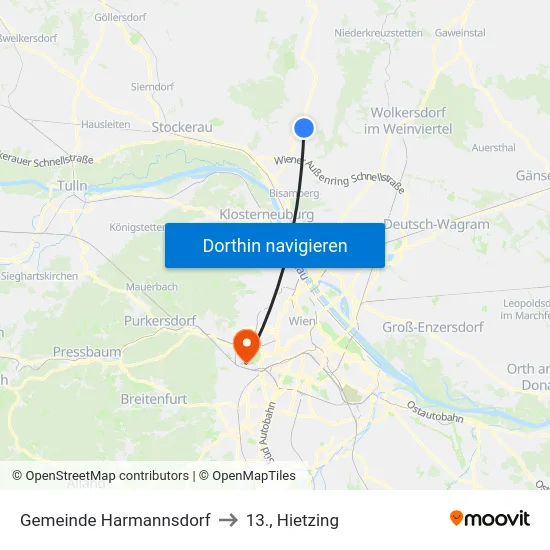 Gemeinde Harmannsdorf to 13., Hietzing map