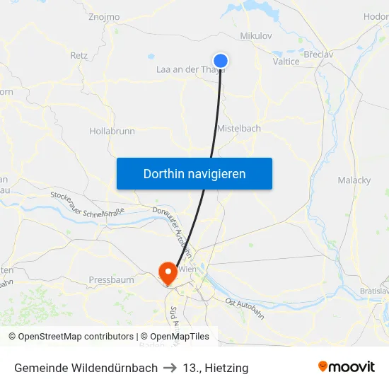 Gemeinde Wildendürnbach to 13., Hietzing map