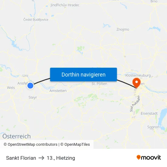 Sankt Florian to 13., Hietzing map