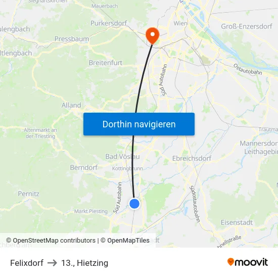 Felixdorf to 13., Hietzing map
